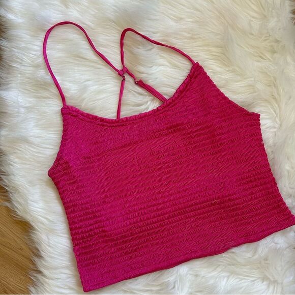 Free People Fuchsia Pink Cami Cropped Smocked Tank Medium - Picture 1 of 6